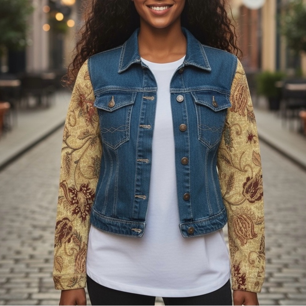 CAbi Blue and Gold Denim Jacket